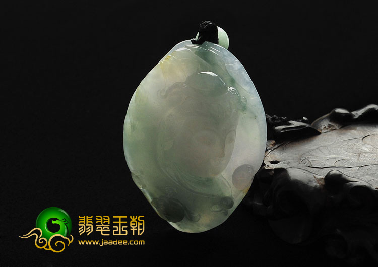 冰种淡三彩缅甸翡翠A货观音头挂件