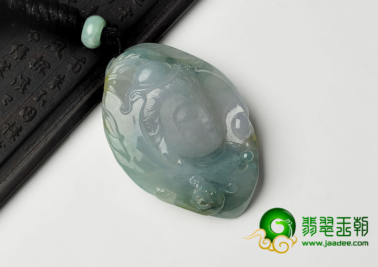 冰种淡三彩缅甸翡翠A货观音头挂件
