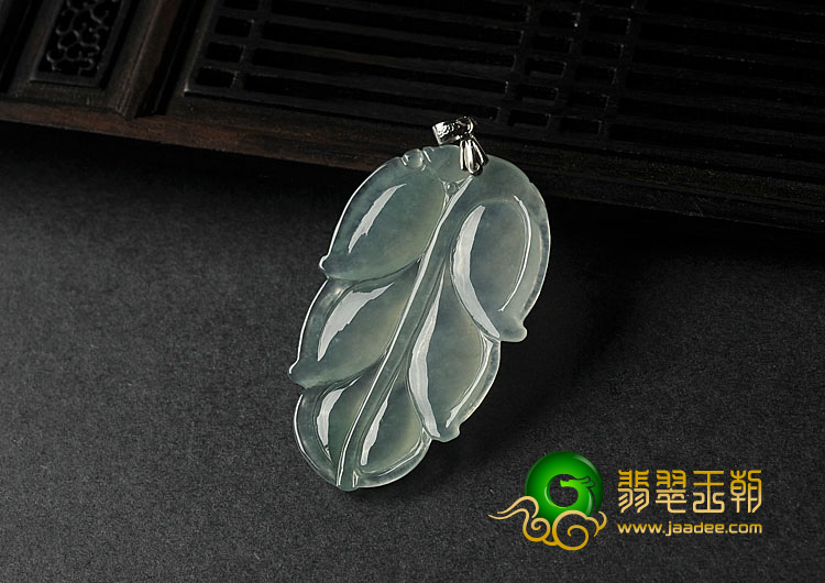 冰种晴水缅甸翡翠A货叶子挂件