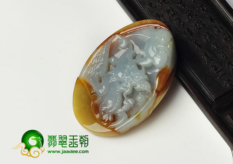 糯冰种褐黄翡晴水缅甸翡翠A货龙牌挂件