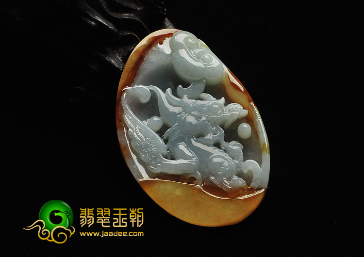 糯冰种褐黄翡晴水缅甸翡翠A货龙牌挂件