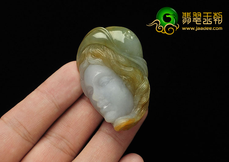 (超值推荐)糯冰种褐黄翡缅甸翡翠A货少女头挂件