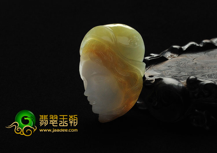 (超值推荐)糯冰种褐黄翡缅甸翡翠A货少女头挂件