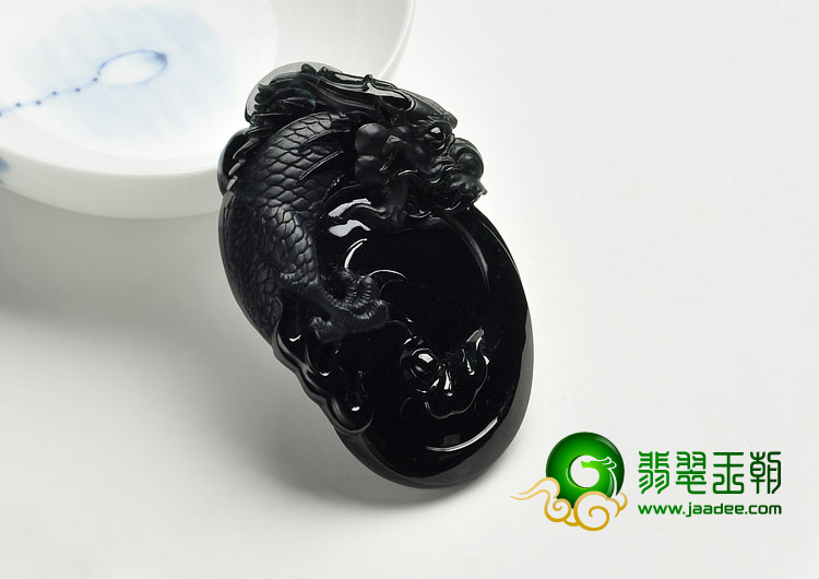 冰玻种墨翠缅甸翡翠A货飞龙在天挂件