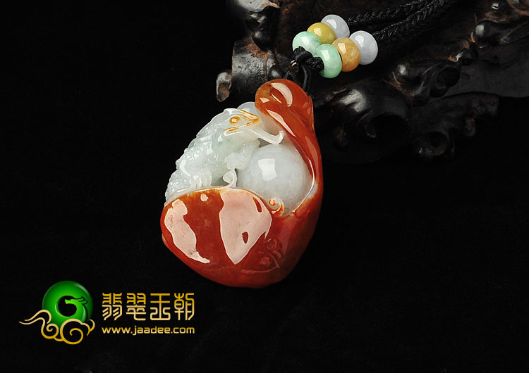 糯冰种红黄翡飘花缅甸翡翠A货随机应变挂件