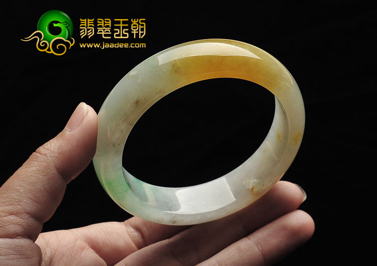 糯冰种黄加绿缅甸翡翠A货手镯（58.5mm）