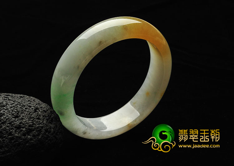 糯冰种黄加绿缅甸翡翠A货手镯（58.5mm）