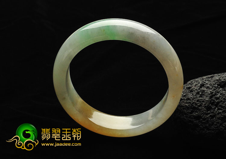 糯冰种黄加绿缅甸翡翠A货手镯（58.5mm）