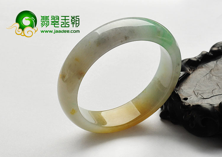 糯冰种黄加绿缅甸翡翠A货手镯（58.5mm）