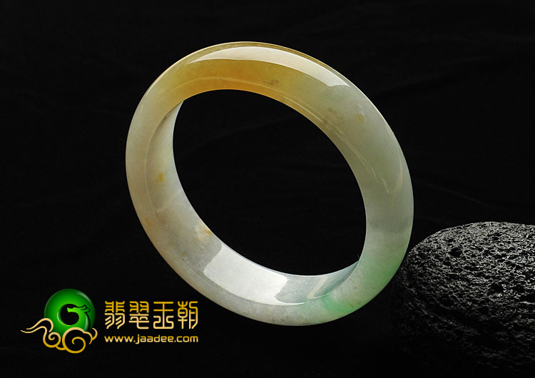 糯冰种黄加绿缅甸翡翠A货手镯（58.5mm）