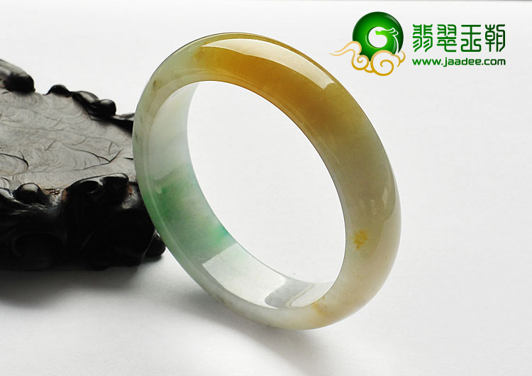 糯冰种黄加绿缅甸翡翠A货手镯（58.5mm）