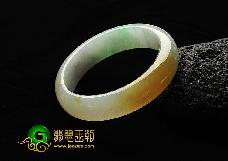 糯冰种黄加绿缅甸翡翠A货手镯（58.5mm）