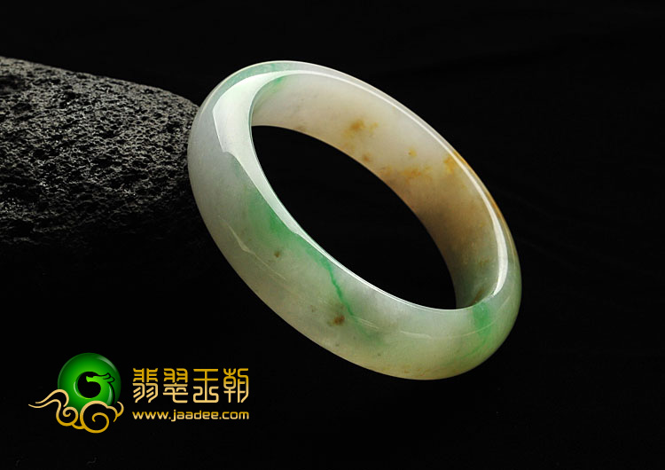 糯冰种黄加绿缅甸翡翠A货手镯（54.9mm）