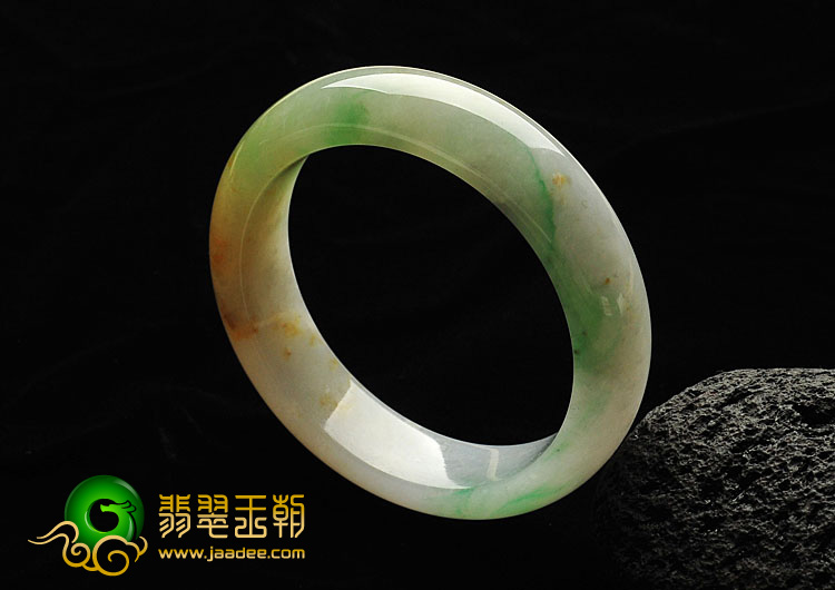 糯冰种黄加绿缅甸翡翠A货手镯（54.9mm）