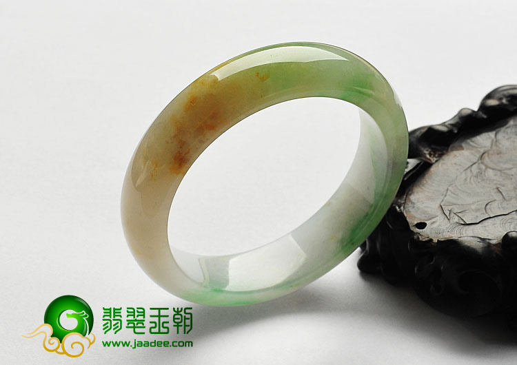 糯冰种黄加绿缅甸翡翠A货手镯（54.9mm）