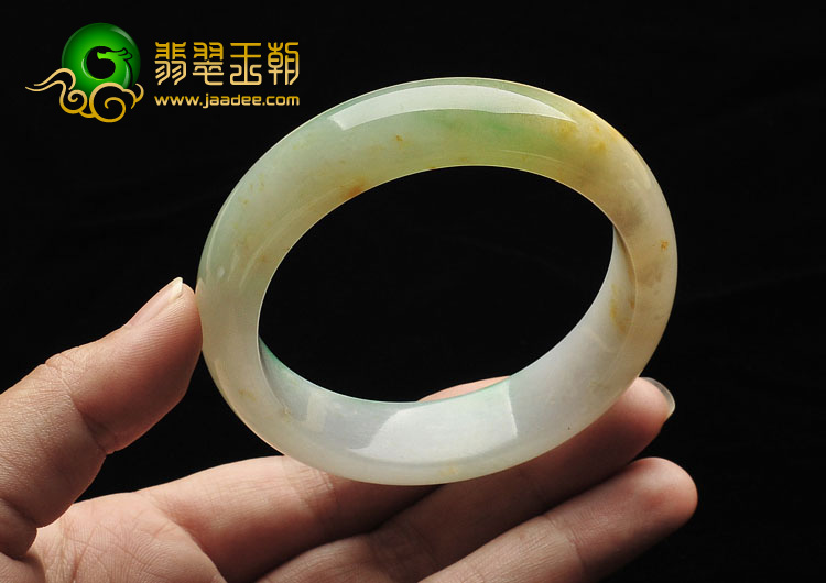 糯冰种黄加绿缅甸翡翠A货手镯（54.9mm）