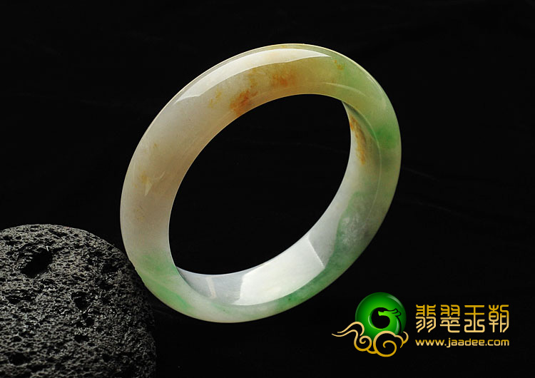 糯冰种黄加绿缅甸翡翠A货手镯（54.9mm）