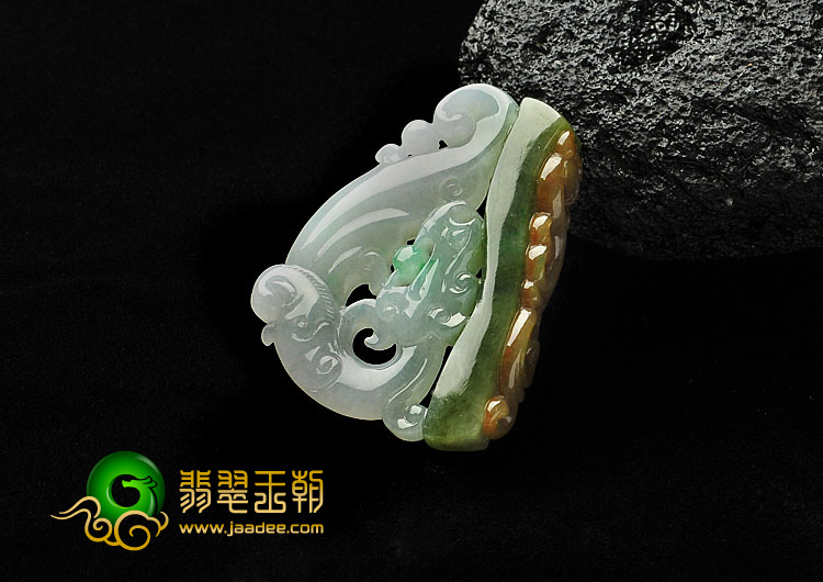 糯冰种褐黄翡缅甸翡翠A货仿古龙挂件