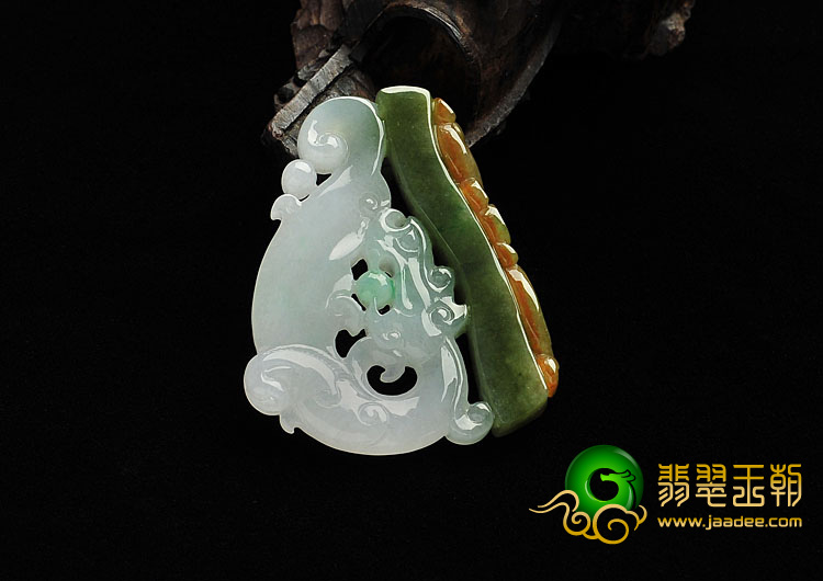糯冰种褐黄翡缅甸翡翠A货仿古龙挂件