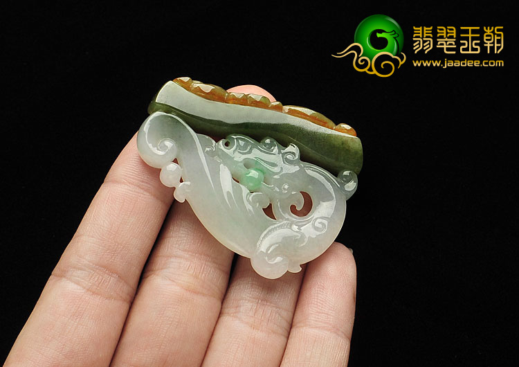糯冰种褐黄翡缅甸翡翠A货仿古龙挂件