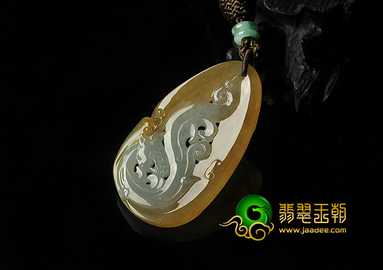 冰种褐黄翡缅甸翡翠A货仿古龙牌挂件