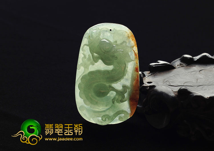 糯冰种晴水略带褐黄翡缅甸翡翠A货龙牌挂件
