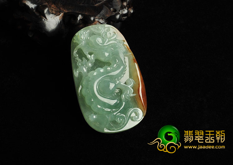 糯冰种晴水略带褐黄翡缅甸翡翠A货龙牌挂件