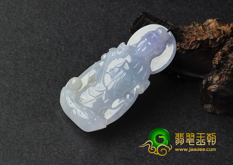 冰种紫罗兰缅甸翡翠A货站观音挂件