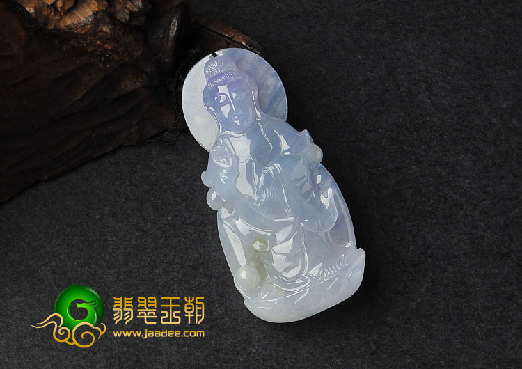 冰种紫罗兰缅甸翡翠A货站观音挂件