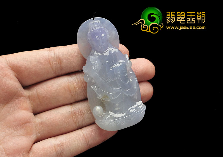 冰种紫罗兰缅甸翡翠A货站观音挂件