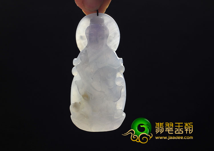 冰种紫罗兰缅甸翡翠A货站观音挂件