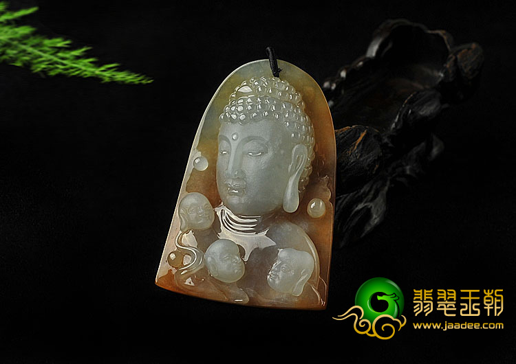 冰种红黄翡缅甸翡翠A货释迦牟尼挂件