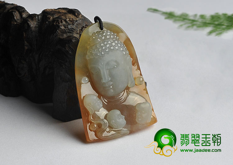 冰种红黄翡缅甸翡翠A货释迦牟尼挂件