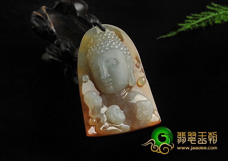 冰种红黄翡缅甸翡翠A货释迦牟尼挂件