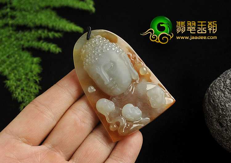 冰种红黄翡缅甸翡翠A货释迦牟尼挂件