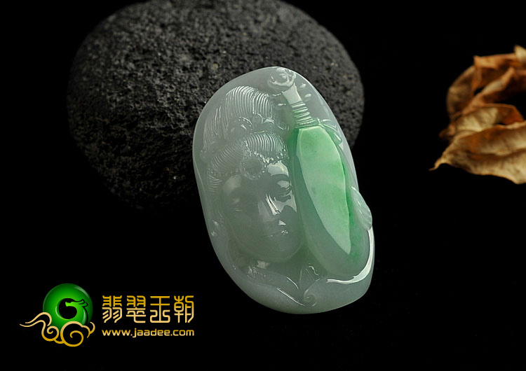糯冰种白底青缅甸翡翠A货知音挂件