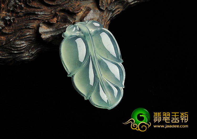 冰种略飘花缅甸翡翠A货叶子挂件