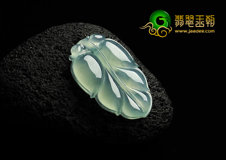 冰种略飘花缅甸翡翠A货叶子挂件