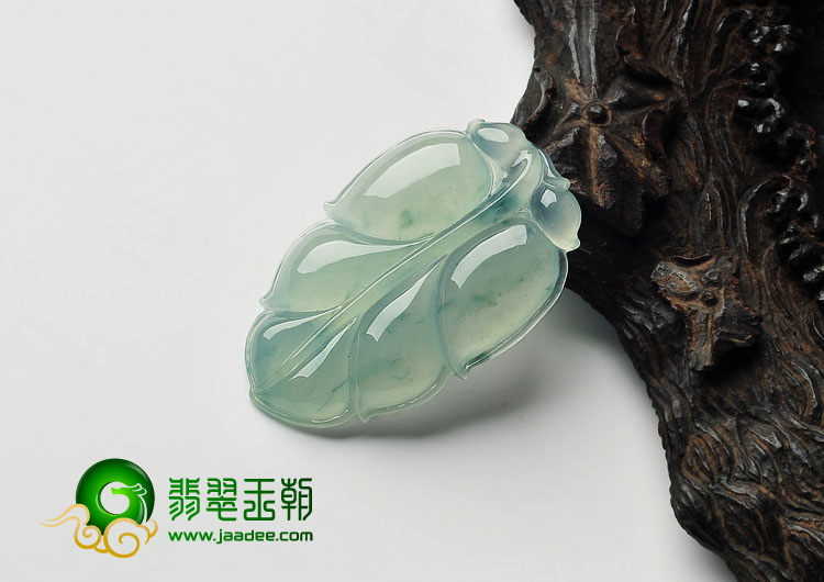 冰种略飘花缅甸翡翠A货叶子挂件
