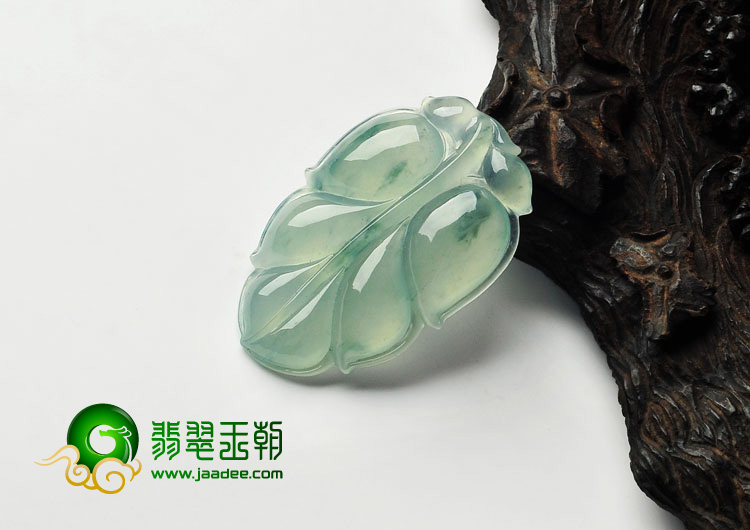 冰种略飘花缅甸翡翠A货叶子挂件