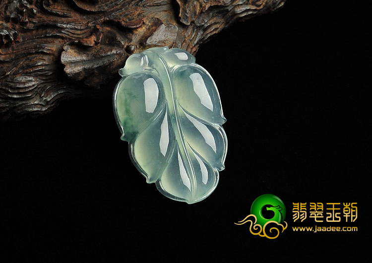 冰种略飘花缅甸翡翠A货叶子挂件