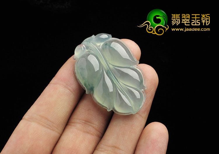 冰种略飘花缅甸翡翠A货叶子挂件