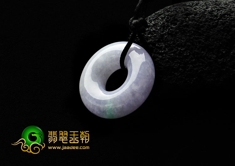 糯冰种淡春带彩缅甸翡翠A货平安环挂件