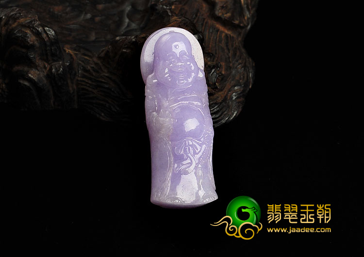 糯冰种紫罗兰缅甸翡翠A货站佛挂件