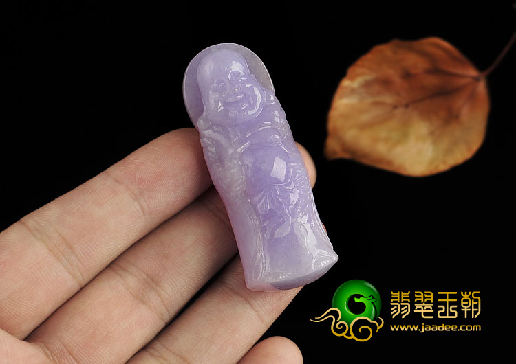糯冰种紫罗兰缅甸翡翠A货站佛挂件