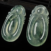 冰种飘花缅甸翡翠A货如意挂件（一对）