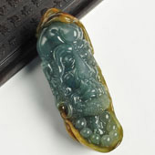 糯冰种青色缅甸翡翠A货罗汉头挂件