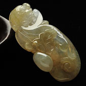 冰种褐黄翡缅甸翡翠A货如意寿挂件