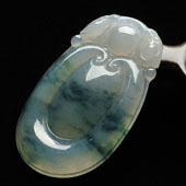 冰种飘花缅甸翡翠A货双龙如意挂件