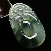 冰种飘花缅甸翡翠A货双龙如意挂件